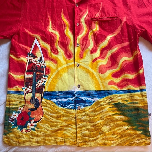 Vintage Ocean Pacific OP Hawaiian Shirt Medium Surf Sunset Beach Red Button Up - Picture 2 of 14